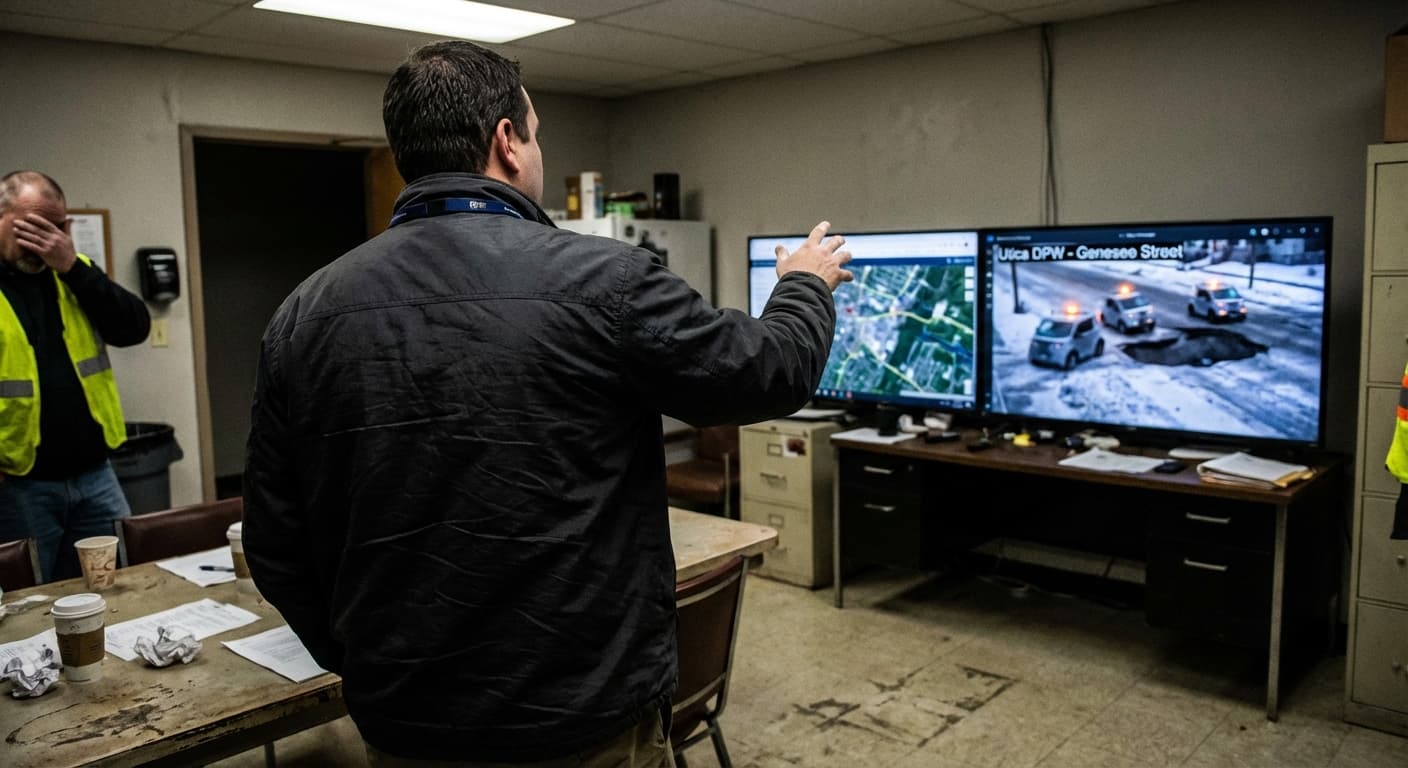 Utica Department Of Public Works Replaces Entire Fleet With Autonomous Snow Plows That Keep Getting Stuck In Same Genesee Street Pothole